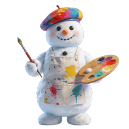 Cute Artist Snowman Painter Icon - 3D Realistic Style