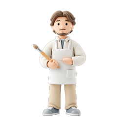 Friendly 3D Artist Character with Paintbrush Icon