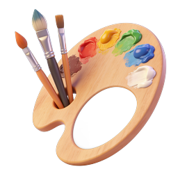 Ícone 3D Paleta de Artista com Pincéis | Ferramentas de Arte Criativa