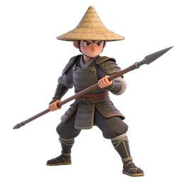Asian Warrior Spear Fighter 3D Character Icon