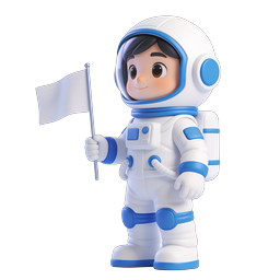 Cute 3D Astronaut Character with Flag Icon