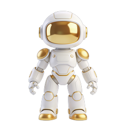 Ícone de Robô Astronauta em Ouro Branco | Personagem 3D Premium