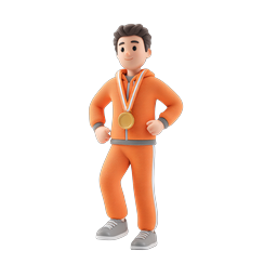 Champion Athlete with Gold Medal - 3D Sports Icon