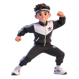Athletic Boy Cartoon Character in Adidas Tracksuit Icon