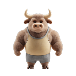 Friendly Athletic Bull Character 3D Icon