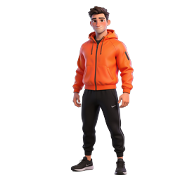 3D Athletic Man Character in Orange Hoodie Icon