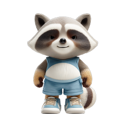 Niedlicher sportlicher Waschbär 3D-Charakter-Maskottchen-Icon