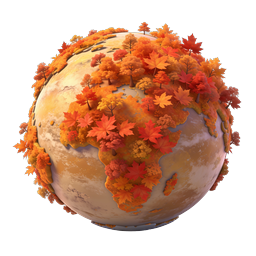 Autumn Globe Earth Icon - 3D Rendered Fall Planet