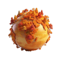 Autumn Globe 3D Icon - Fall Foliage Planet Design