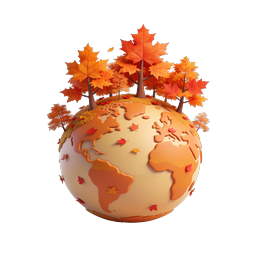 Autumn Globe Icon - 3D Earth with Maple Trees