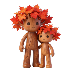 Adorable Autumn Tree Family 3D Icon with Maple Leaves