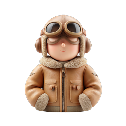 Cute Aviator Pilot Character Icon - 3D Rendered