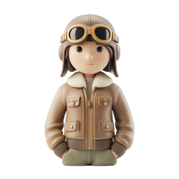 Ícone de personagem piloto de aviação 3D fofo | Traje de voo vintage
