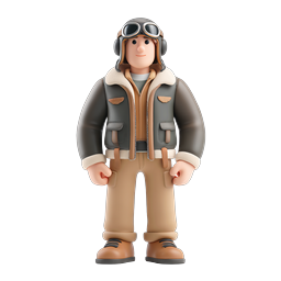 Vintage Aviator Pilot Character 3D Icon