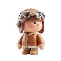 Personagem de Piloto de Aviação 3D Fofo com Óculos e Jaqueta de Couro