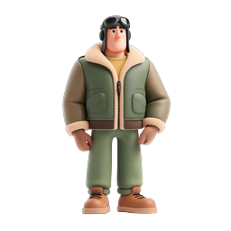 Aviator Pilot Character 3D Icon - Vintage Aviation Hero