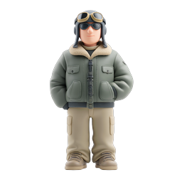 Ícone de Personagem Piloto de Aviação 3D - Capacete de Voo Vintage