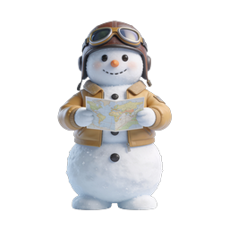 Boneco de Neve Aviador com Mapa Mundi - Ícone de Viagem de Inverno