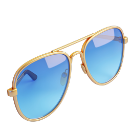 Aviator Sunglasses Icon | 3D Gold Frame Blue Lens Eyewear