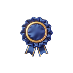 Premium Award Ribbon Badge Icon - Blue & Gold Rosette