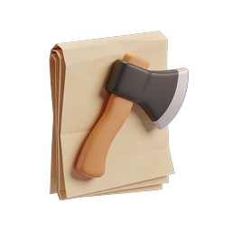 Axe with Paper Documents 3D Icon for Editing Tools