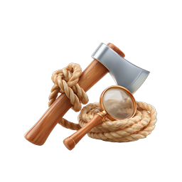 Axe Rope Magnifying Glass Explorer Icon Set