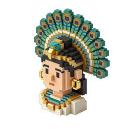 Aztec Deity Voxel 3D Icon with Feathered Headdress