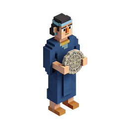 Aztec Warrior Holding Calendar Stone Icon | 3D Voxel Character