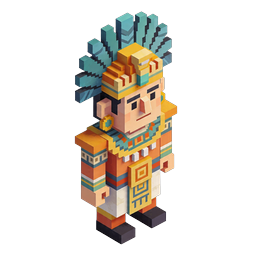 Aztec Warrior Voxel 3D Isometric Character Icon