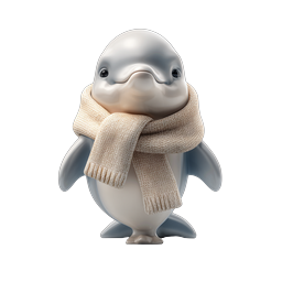 Cute Baby Dolphin with Knitted Scarf Character Icon