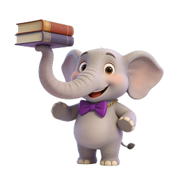 Cute Baby Elephant Holding Books 3D Character Icon