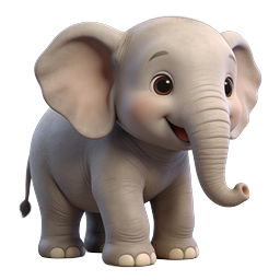 Adorable 3D Baby Elephant Cartoon Icon