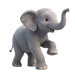 Cute 3D Baby Elephant Cartoon Icon - Realistic Character