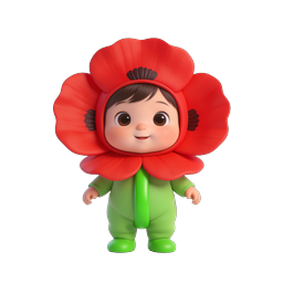 Cute Baby in Red Flower Costume 3D Character Icon