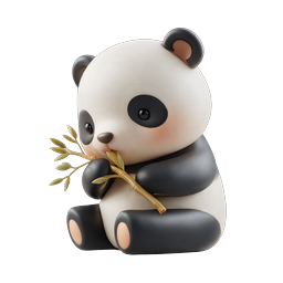 Adorable Baby Panda with Bamboo 3D Icon
