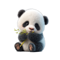 Adorable Baby Panda Icon with Bamboo | Realistic 3D