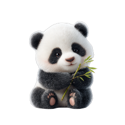 Cute Baby Panda with Bamboo Icon - 3D Render