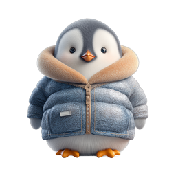 Adorable Baby Penguin in Denim Jacket 3D Icon