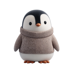 Cute Baby Penguin in Knitted Sweater 3D Icon