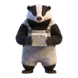 Cute 3D Badger Builder Character Holding Stone Block