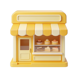 Icono de panadería 3D – fachada de pastelería tierna