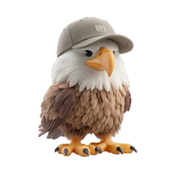 Cute Bald Eagle with Baseball Cap - 3D Character Icon