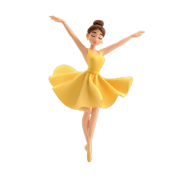 Ballerina elegante con vestido amarillo - Icono de personaje 3D