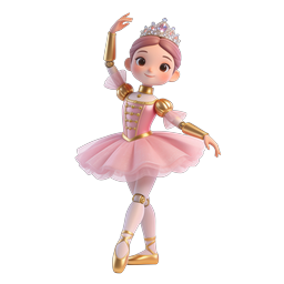 Ícone 3D de encantadora boneca bailarina com tutu rosa