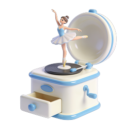 Ballerina Music Box 3D Icon - Vintage Gramophone Design