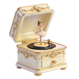 Ornate Ballerina Music Box Icon - Vintage 3D Design