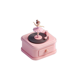 Ballerina on Pink Record Player 3D Icon