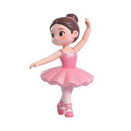 Cute 3D Ballerina Girl Character Icon - Ballet Dancer