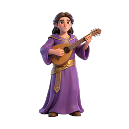 リュートを演奏するファンタジー吟遊詩人ミュージシャン3Dアイコン
