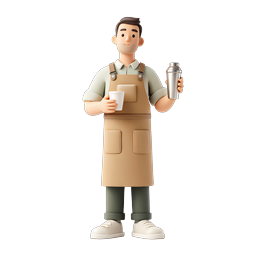 Friendly Barista Character Icon - 3D Coffee Shop Worker